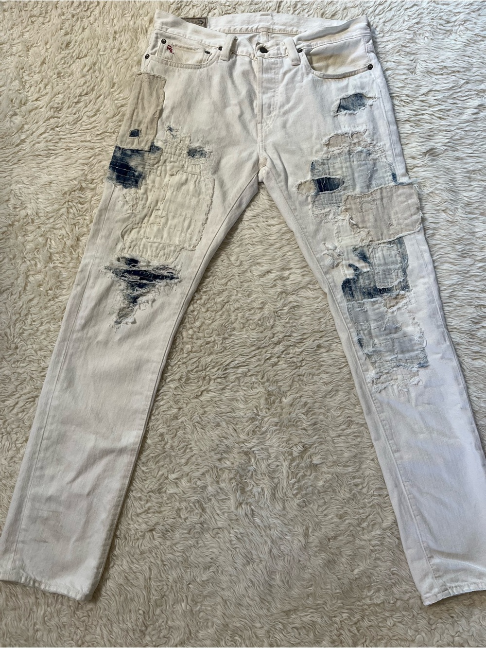 Ralph Lauren Polo Aztec Sashiko Patch Repaired White Jeans Men’s 34x32